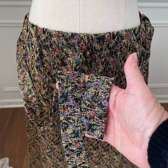Vintage 70s Lurex Abstract A-Line Maxi Skirt Gold Black Red Blue Green Purple L - Picture 4 of 5